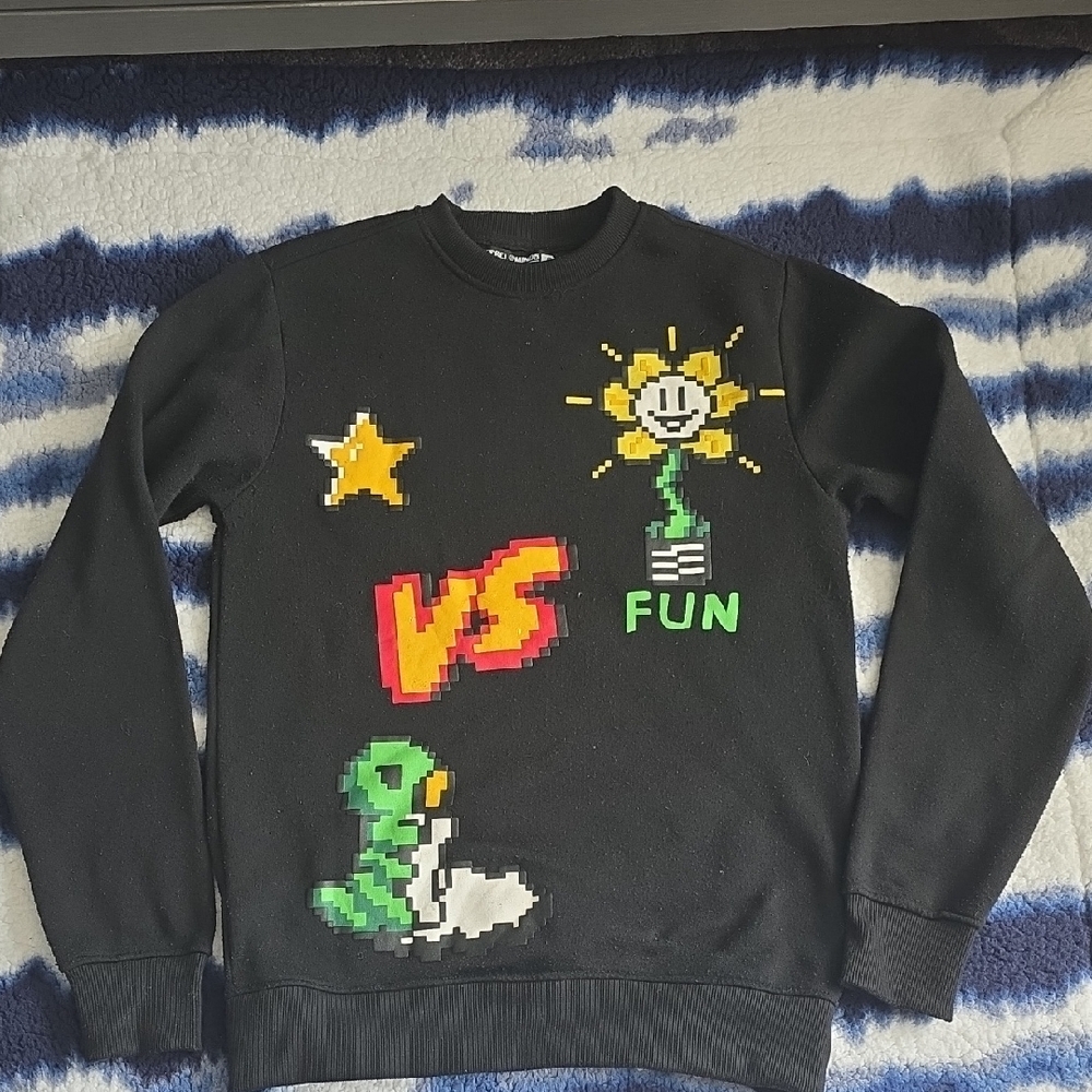 Rue21 Black Crewneck with Colorful Pixel Art Sweater Anf Jogging Bottoms